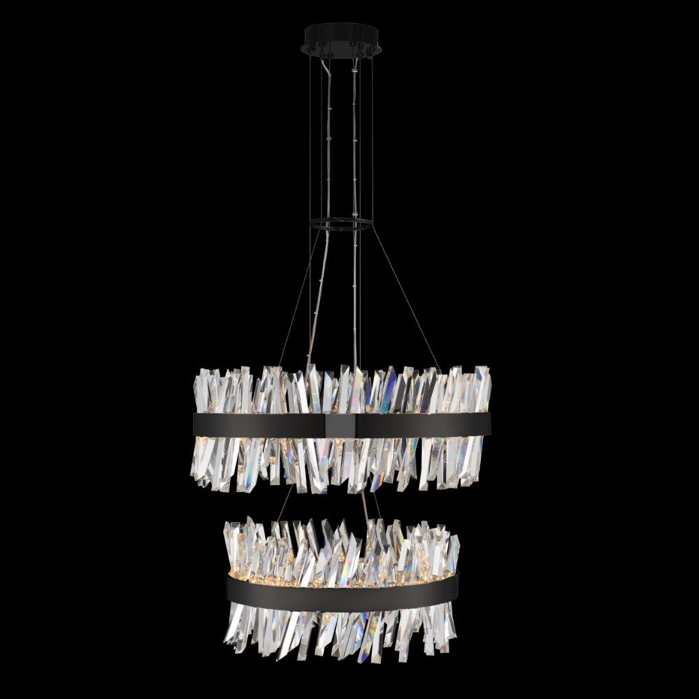 Glacier 2 Tier LED Pendant – Matte Black, Clear Crystal – Crystal+Form Allegri Crystal Lighting