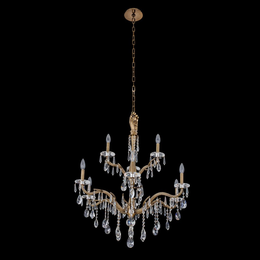 Venere 9 Light 2 Tier Chandelier – Historic Brass by Allegri Crystal