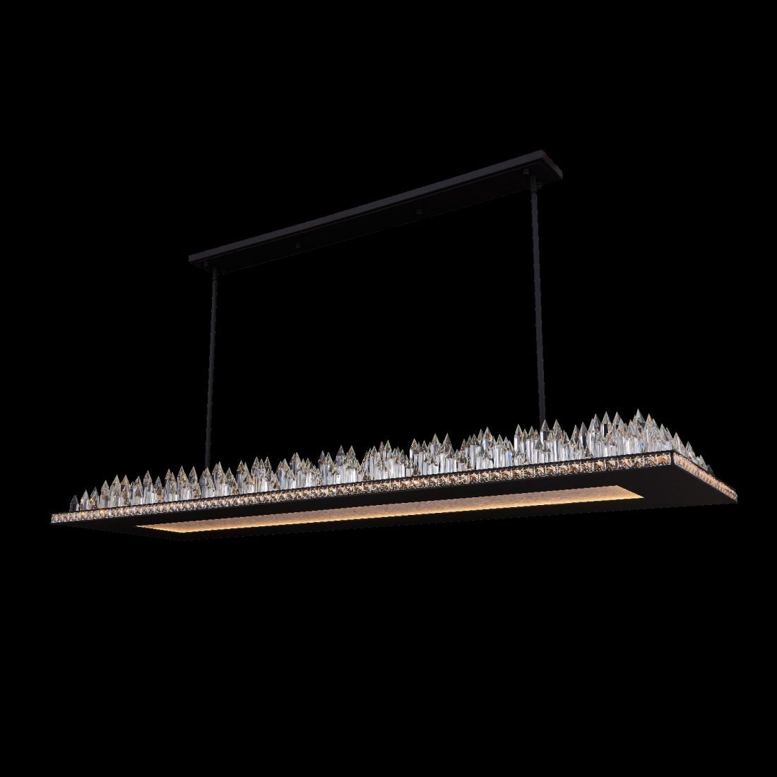Orizzonte 60 inch Luxury Crystal Island Pendant – Matte black with Chrome Interior – Crystal+Form Allegri Crystal Lighting