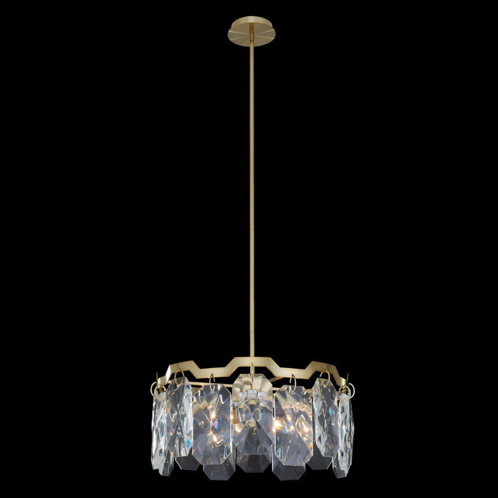 Piatta 22 inch Pendant – Brushed Brass, Emerald Cut Crystals – Crystal+Form Allegri Crystal Lighting