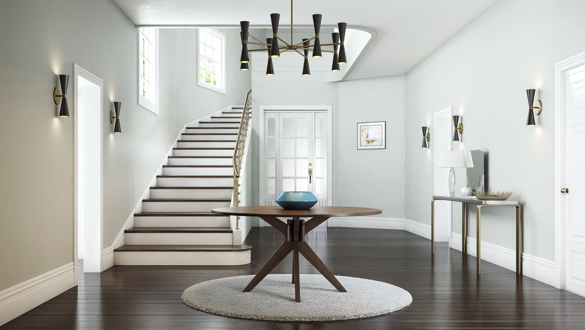 Milo 35-in 12 Light Socket Matte Black w/ Vintage Brass Chandelier