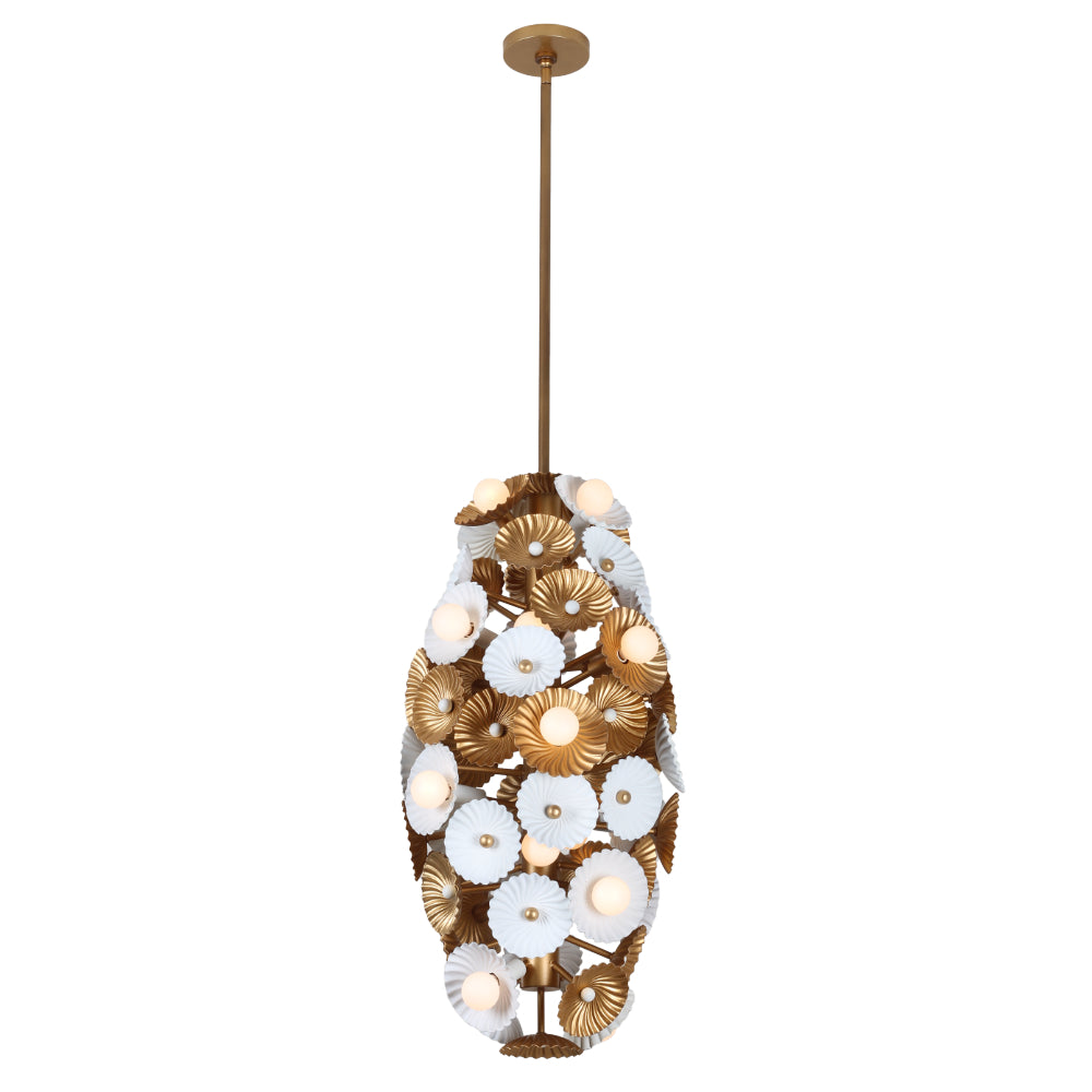 Damask 16-in 20 Light Socket White w/ Vintage Brass Chandelier