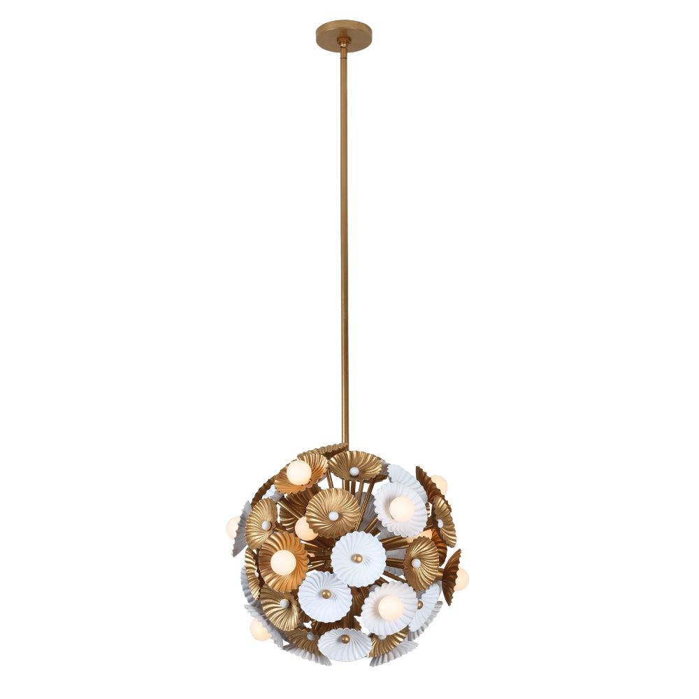 Damask 18-in 6 Light Socket White w/ Vintage Brass Semi-Flush Mount