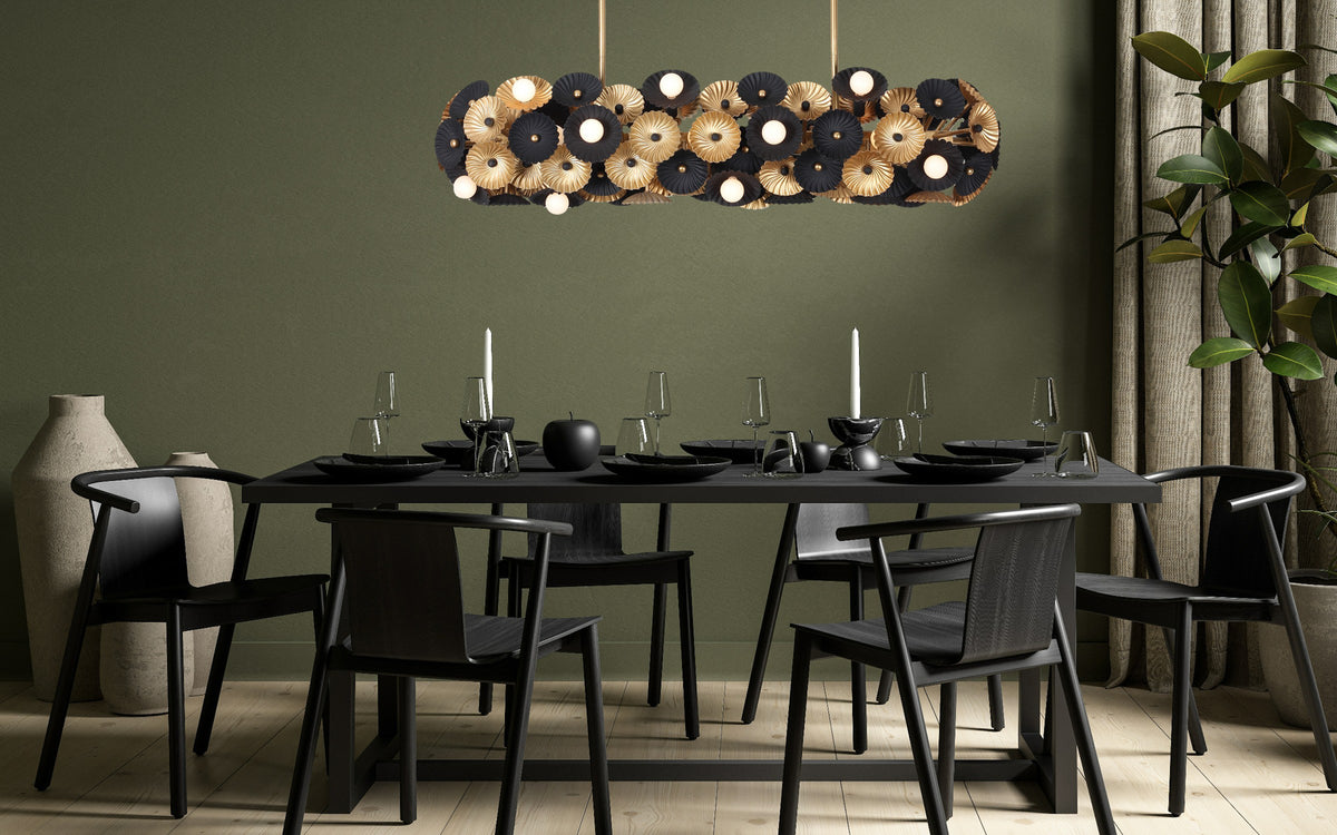 Damask 48-in 6 Light Socket Matte Black w/ Vintage Brass Linear Pendant