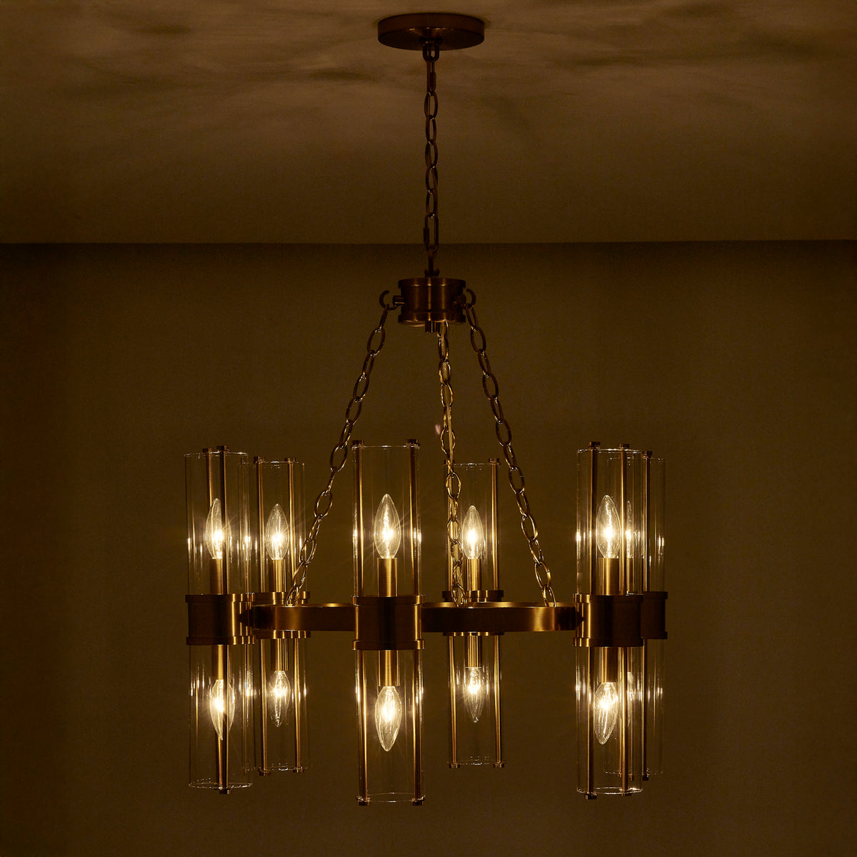 Duet 26-in 12 Light Socket Vintage Brass Chandelier