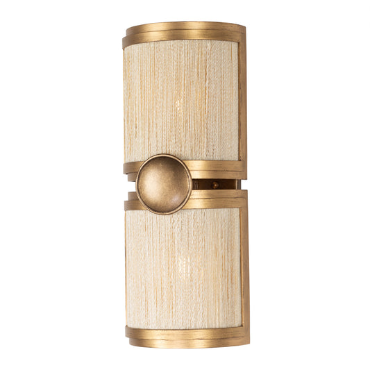 Button 16-in 2 Light Socket Pearlized Antique Brass Modern Gold Wall Sconce