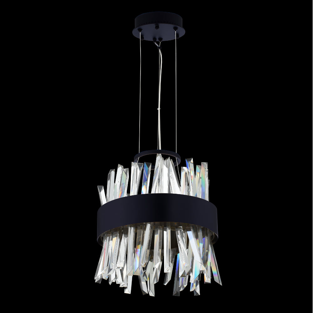 Glacier 10 inch LED Mini Luxury Crystal Pendant – Matte Black with Chrome Inside – Crystal+Form Allegri Crystal Lighting