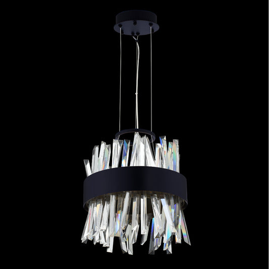 Glacier 10 inch LED Mini Luxury Crystal Pendant – Matte Black with Chrome Inside – Crystal+Form Allegri Crystal Lighting