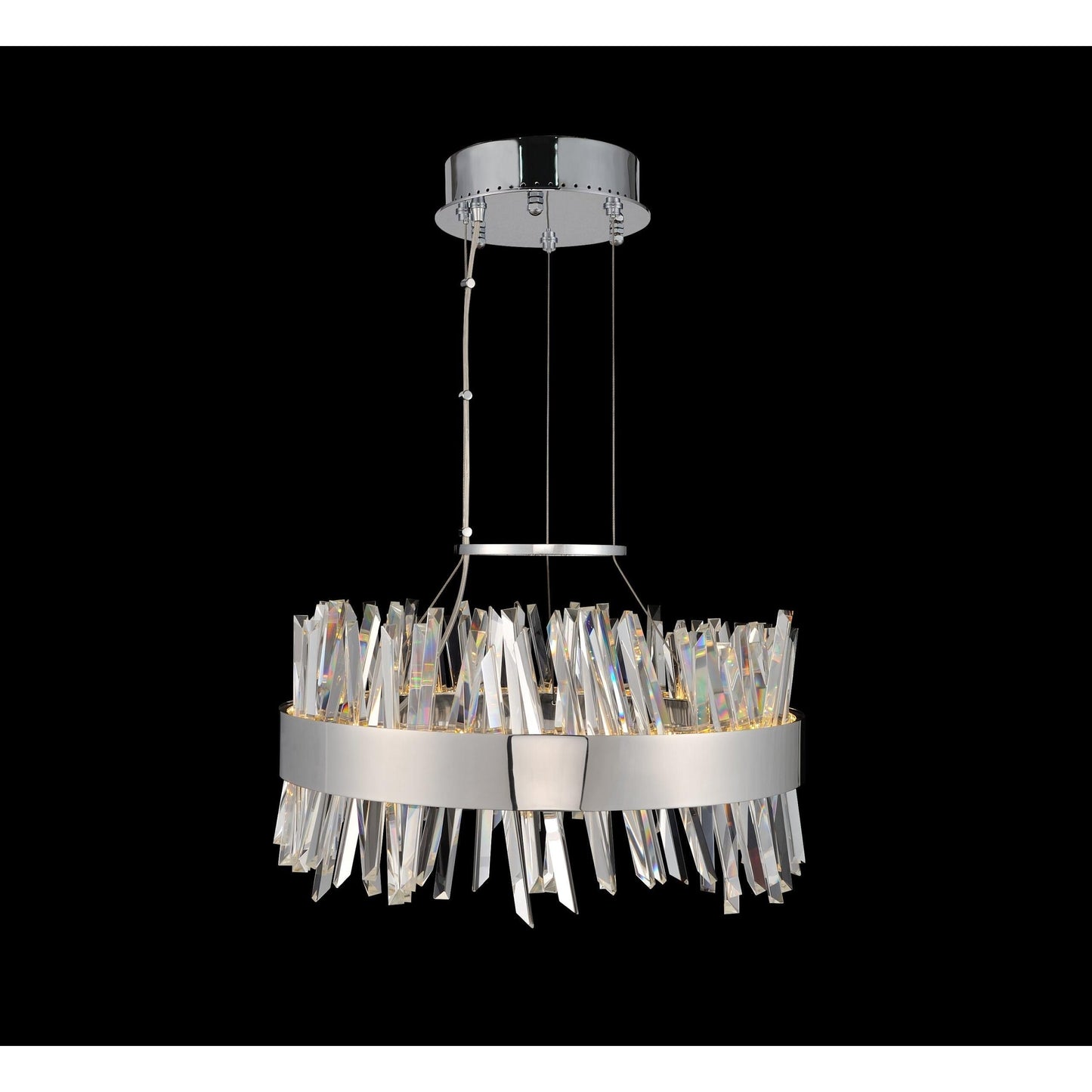 Glacier 20 inch Luxury Crystal LED Pendant – Polished Chrome, Ice Shaped Crystals – Crystal+Form Allegri Crystal Lighting
