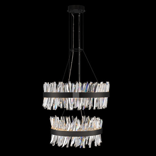Glacier 2 Tier LED Pendant – Matte Black, Clear Crystal – Crystal+Form Allegri Crystal Lighting