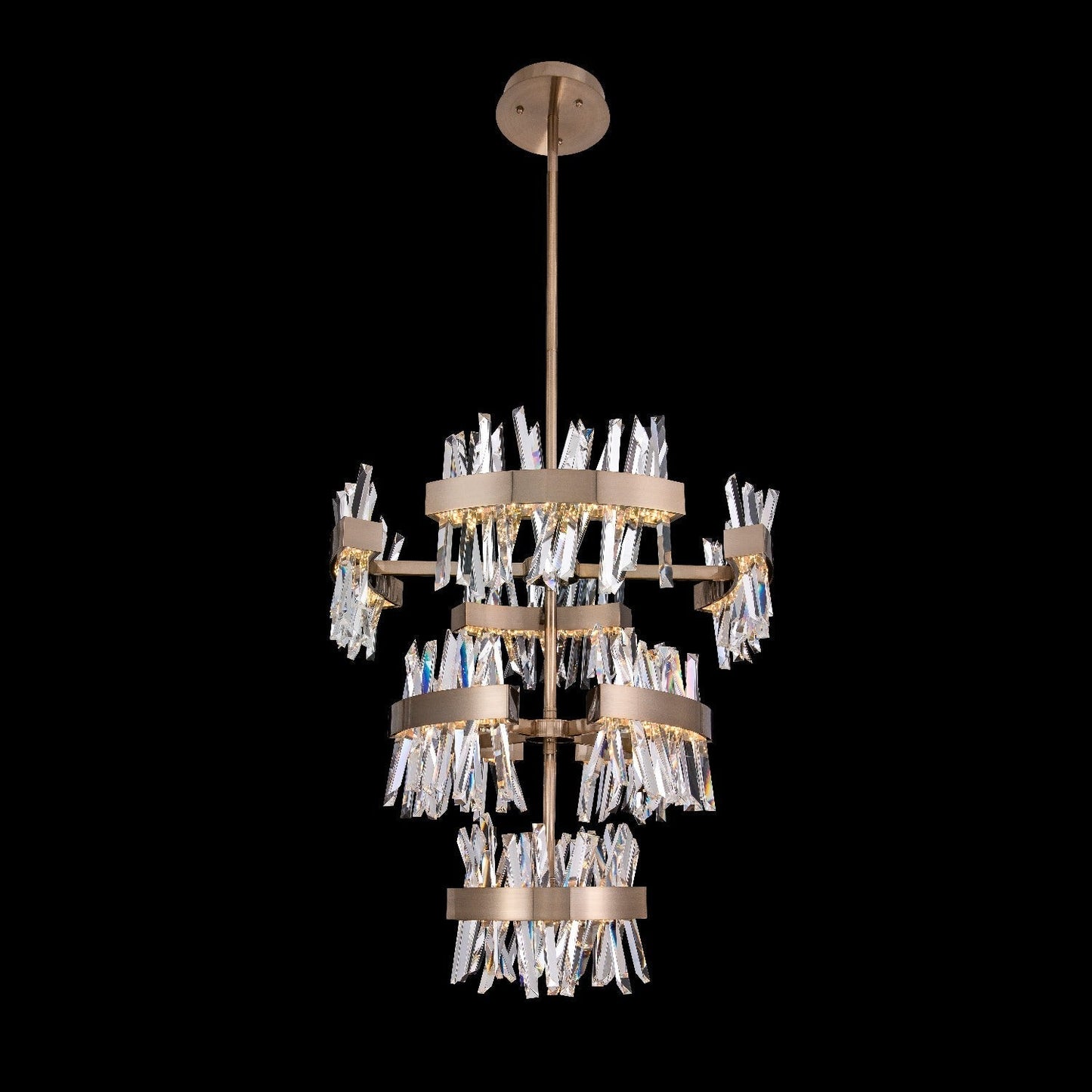 Glacier Luxury Crystal 3 Tier Foyer Entry Chandelier – Brushed Champagne Gold – Crystal+Form Allegri Crystal Lighting