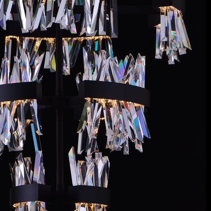 Glacier 3 Tier Foyer Entry Luxury Crystal Chandelier – Matte Black with Chrome Interior