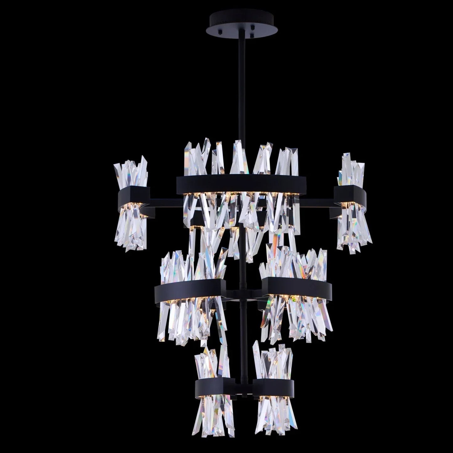 Glacier 3 Tier Foyer Entry Luxury Crystal Chandelier – Matte Black with Chrome Interior – Crystal+Form Allegri Crystal Lighting