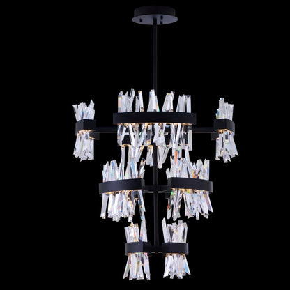 Glacier 3 Tier Foyer Entry Luxury Crystal Chandelier – Matte Black with Chrome Interior – Crystal+Form Allegri Crystal Lighting
