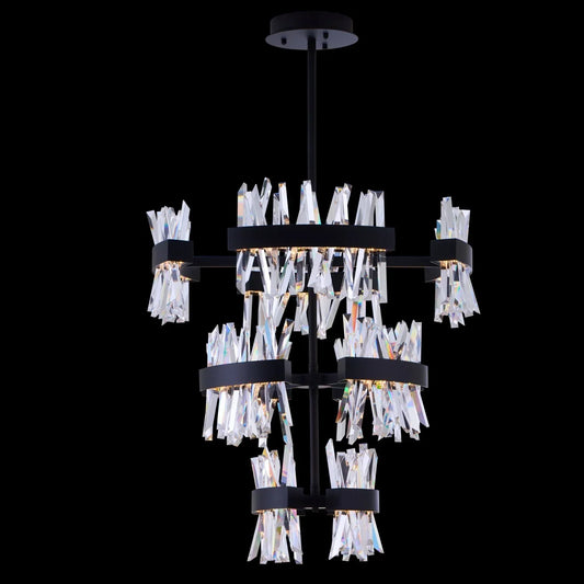 Glacier 3 Tier Foyer Entry Luxury Crystal Chandelier – Matte Black with Chrome Interior – Crystal+Form Allegri Crystal Lighting