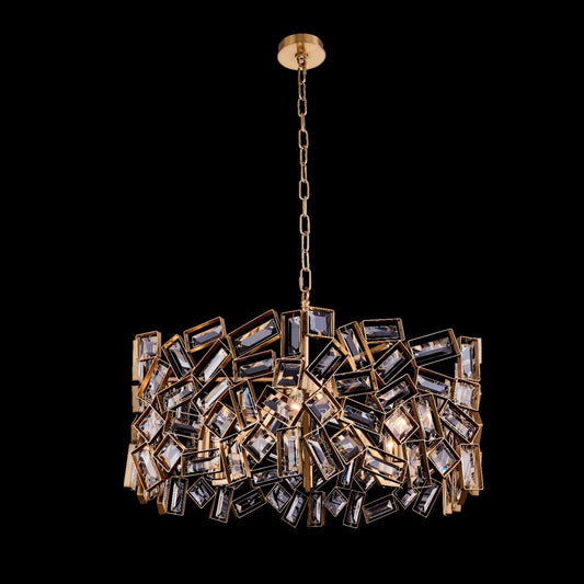 Inclanta 28 inch Luxury Crystal Pendant – Winter Brass, Firenze Crystal Baguettes – Crystal+Form Allegri Crystal Lighting