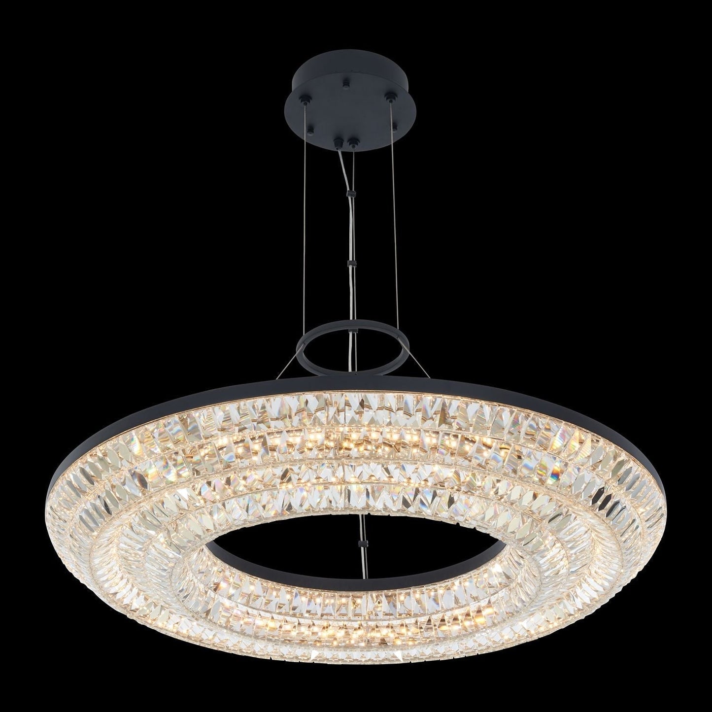 Zaga 32 inch Luxury Crystal Ring Pendant – Matte Black – Crystal+Form Allegri Crystal Lighting