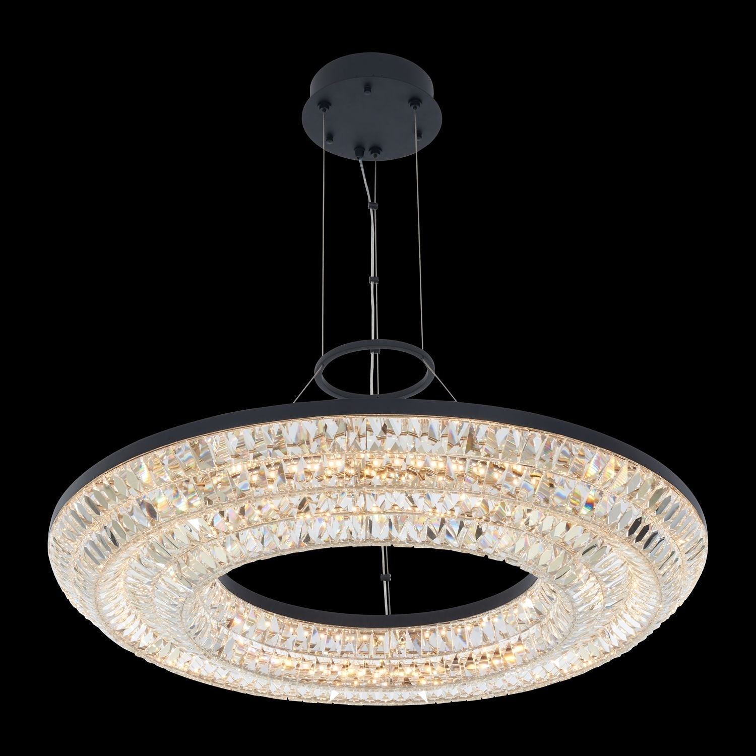 Zaga 32 inch Luxury Crystal Ring Pendant – Matte Black – Crystal+Form Allegri Crystal Lighting