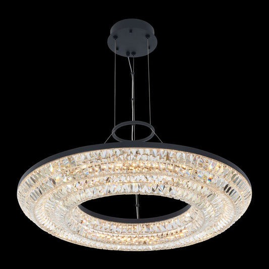 Zaga 32 inch Luxury Crystal Ring Pendant – Matte Black – Crystal+Form Allegri Crystal Lighting