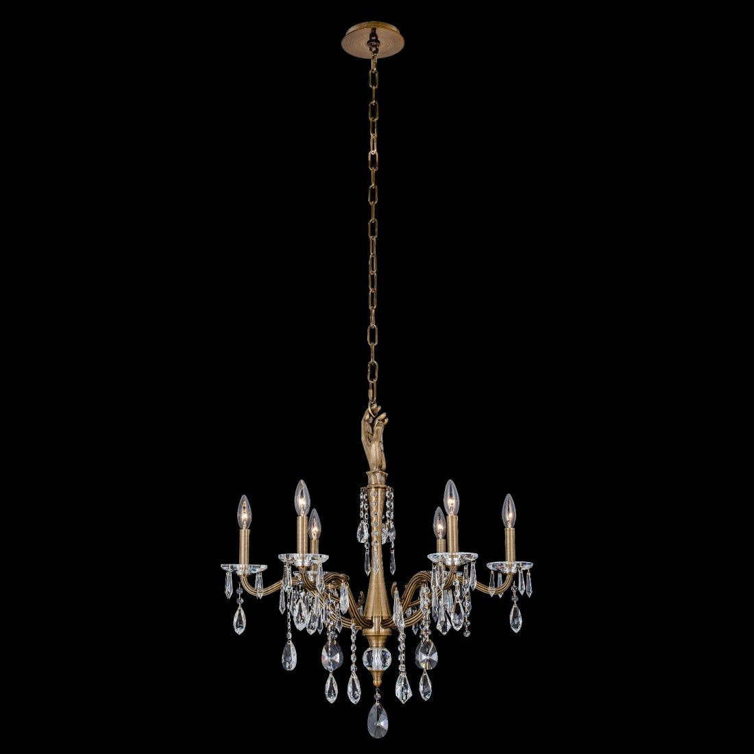 Venere 6 Light Chandelier – Historic Brass – Crystal+Form Allegri Crystal Lighting