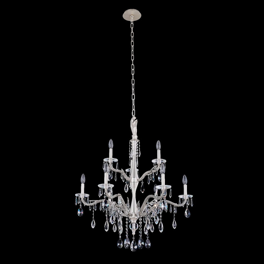 Venere 9 Light 2 Tier Chandelier – Pewter, Firenze Crystal – Crystal+Form Allegri Crystal Lighting