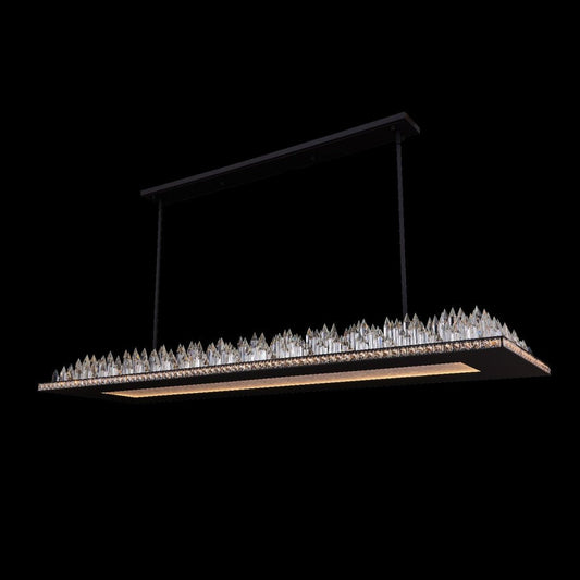 Orizzonte 60 inch Luxury Crystal Island Pendant – Matte black with Chrome Interior – Crystal+Form Allegri Crystal Lighting