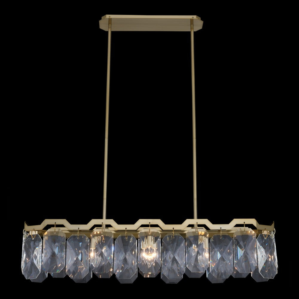Piatta 47 inch Island – Brushed Brass, Emerald Cut Crystals – Crystal+Form Allegri Crystal Lighting