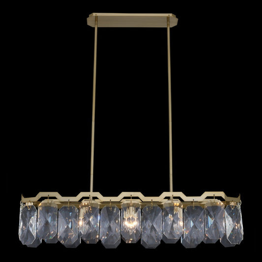 Piatta 47 inch Island – Brushed Brass, Emerald Cut Crystals – Crystal+Form Allegri Crystal Lighting