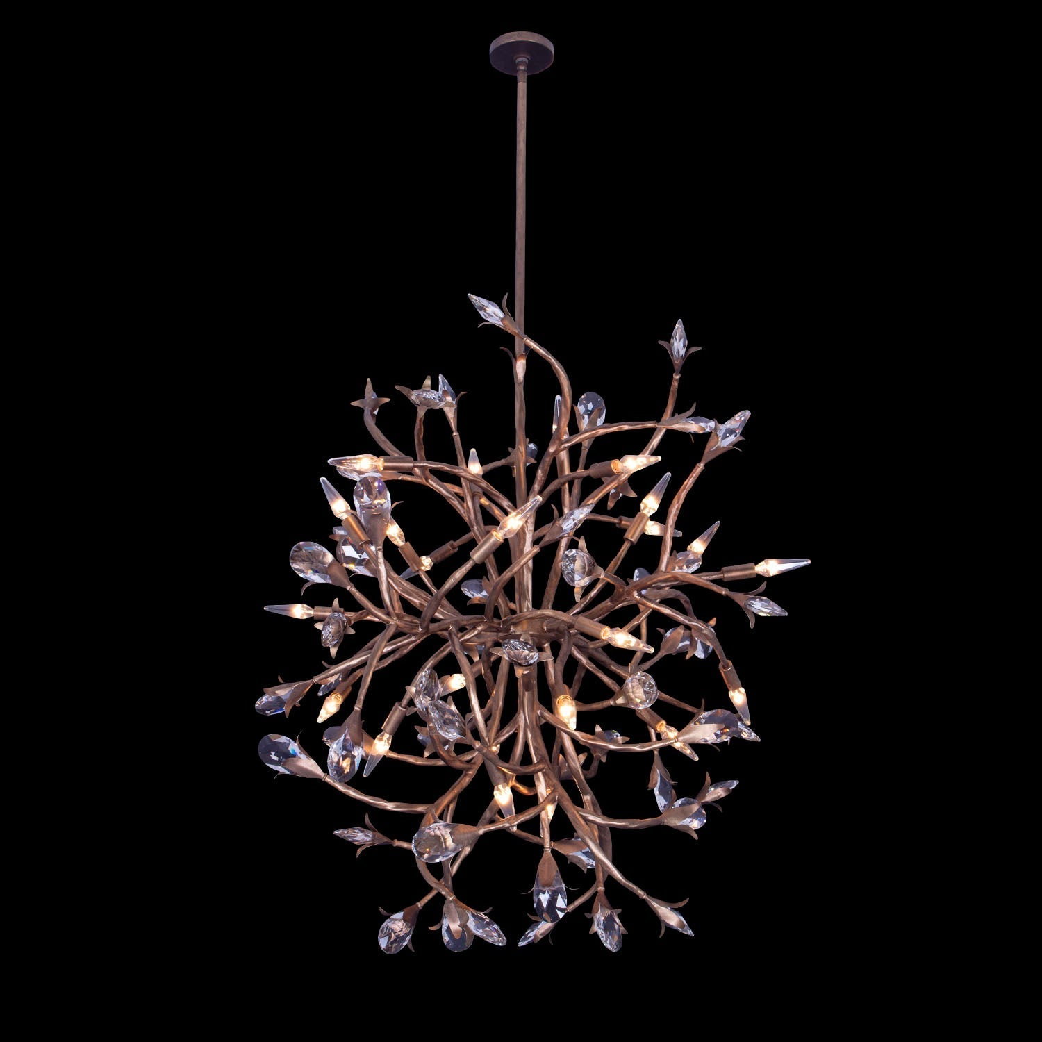 Fiore 34 inch Luxury Crystal Pendant – Pearlized Antique Brass – Crystal+Form Allegri Crystal Lighting