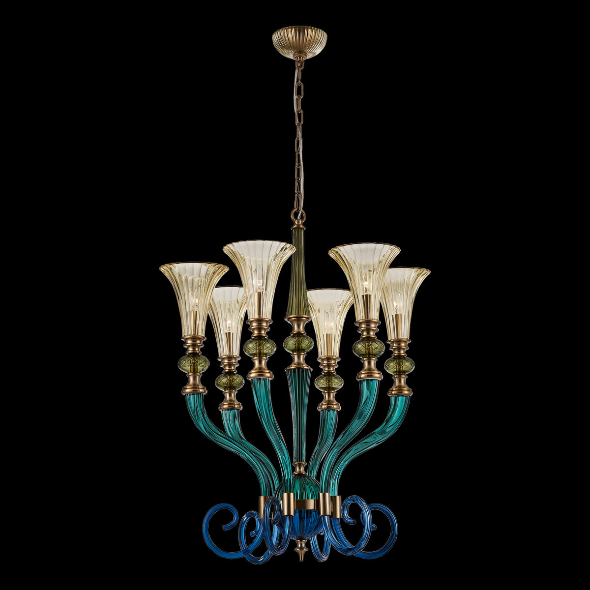 Tinta 28-in 6 Light Socket Winter Brass/Multi Chandelier