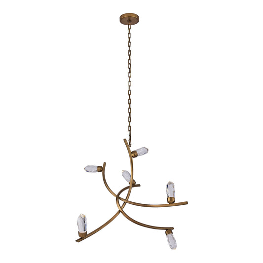 Bilancia 36-in 6 Light LED True Brass/Firenze Clear Chandelier