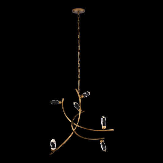 Bilancia 36-in 6 Light LED True Brass/Firenze Clear Chandelier