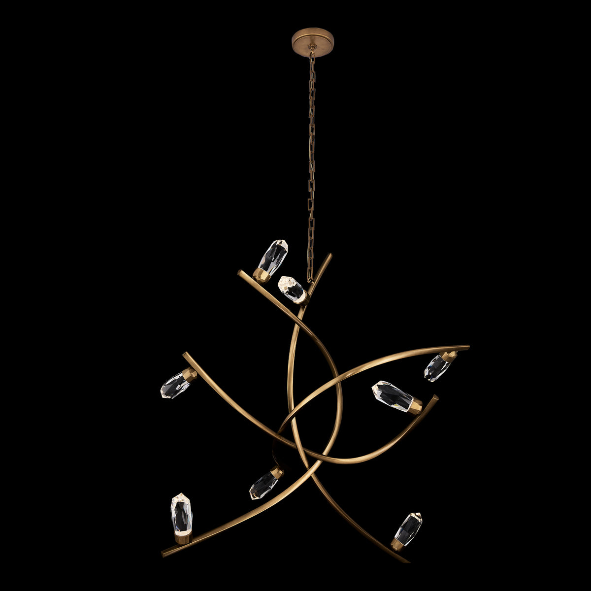 Bilancia 48-in 8 Light LED True Brass/Firenze Clear Chandelier