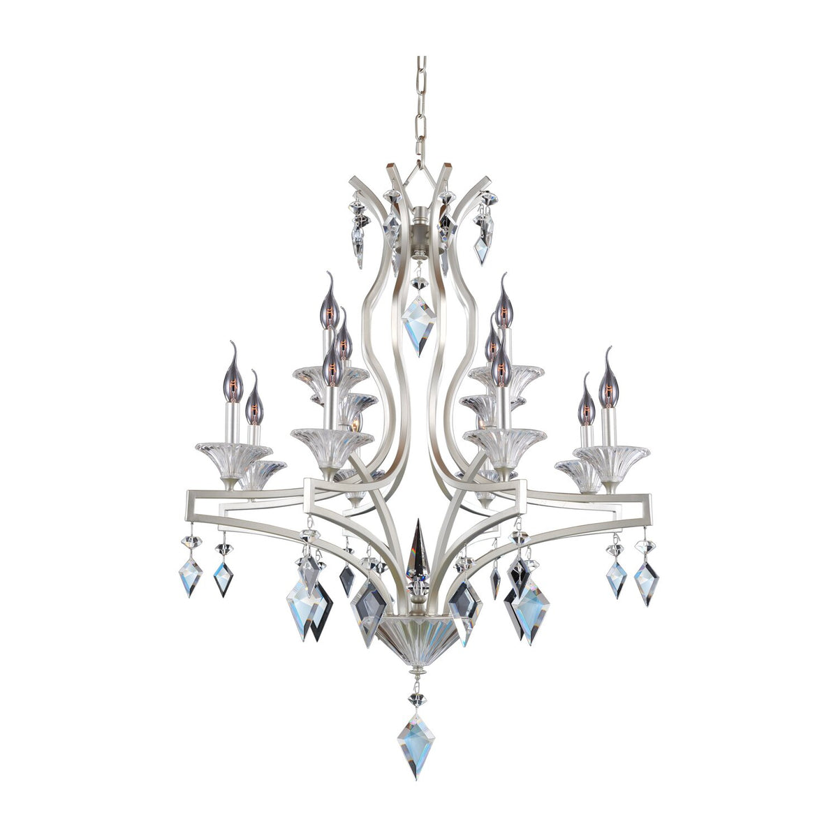 Florence 32-in 12 Light Socket Tarnished Silver/Clear Chandelier