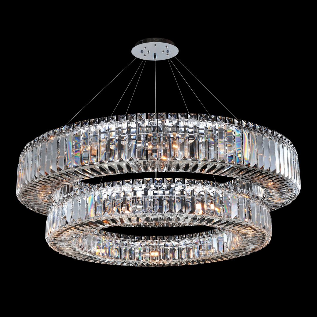 Rondelle 36 inch 2 Tier Luxury Crystal Pendant – Polished Chrome – Crystal+Form Allegri Crystal Lighting