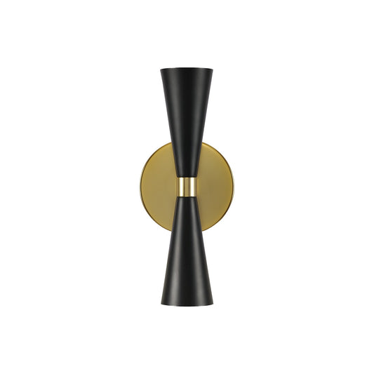 Milo 12-in 2 Light Socket Matte Black w/ Vintage Brass Wall Sconce