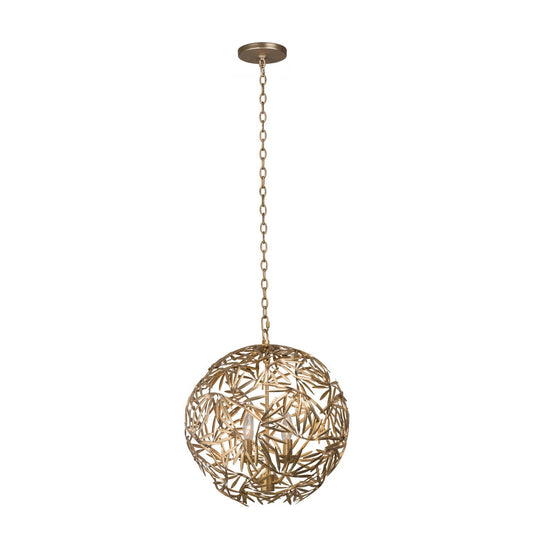 Jardin 18-in 4 Light Socket Oxidized Gold Leaf Pendant