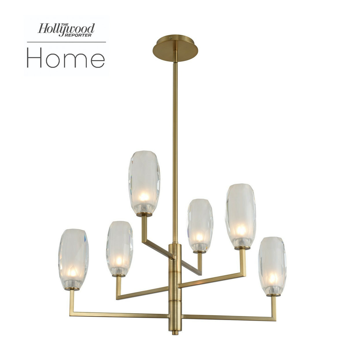 June 28-in 6 Light Socket Winter Brass Chandelier