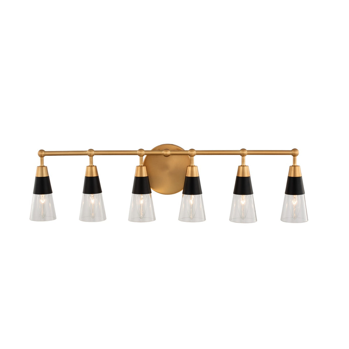 Ponti 30-in 6 Light Matte Black w/ New Brass Vanity Light