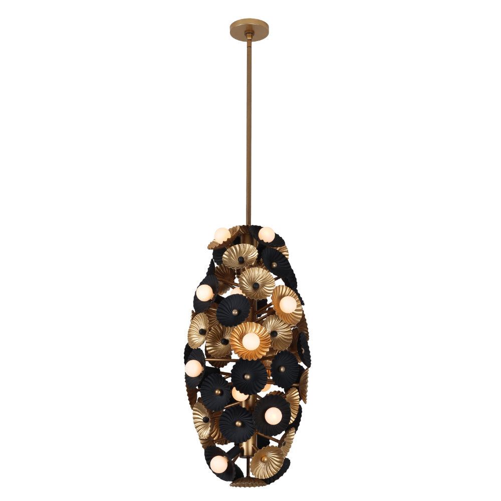 Damask 16-in 20 Light Socket Matte Black w/ Vintage Brass Chandelier