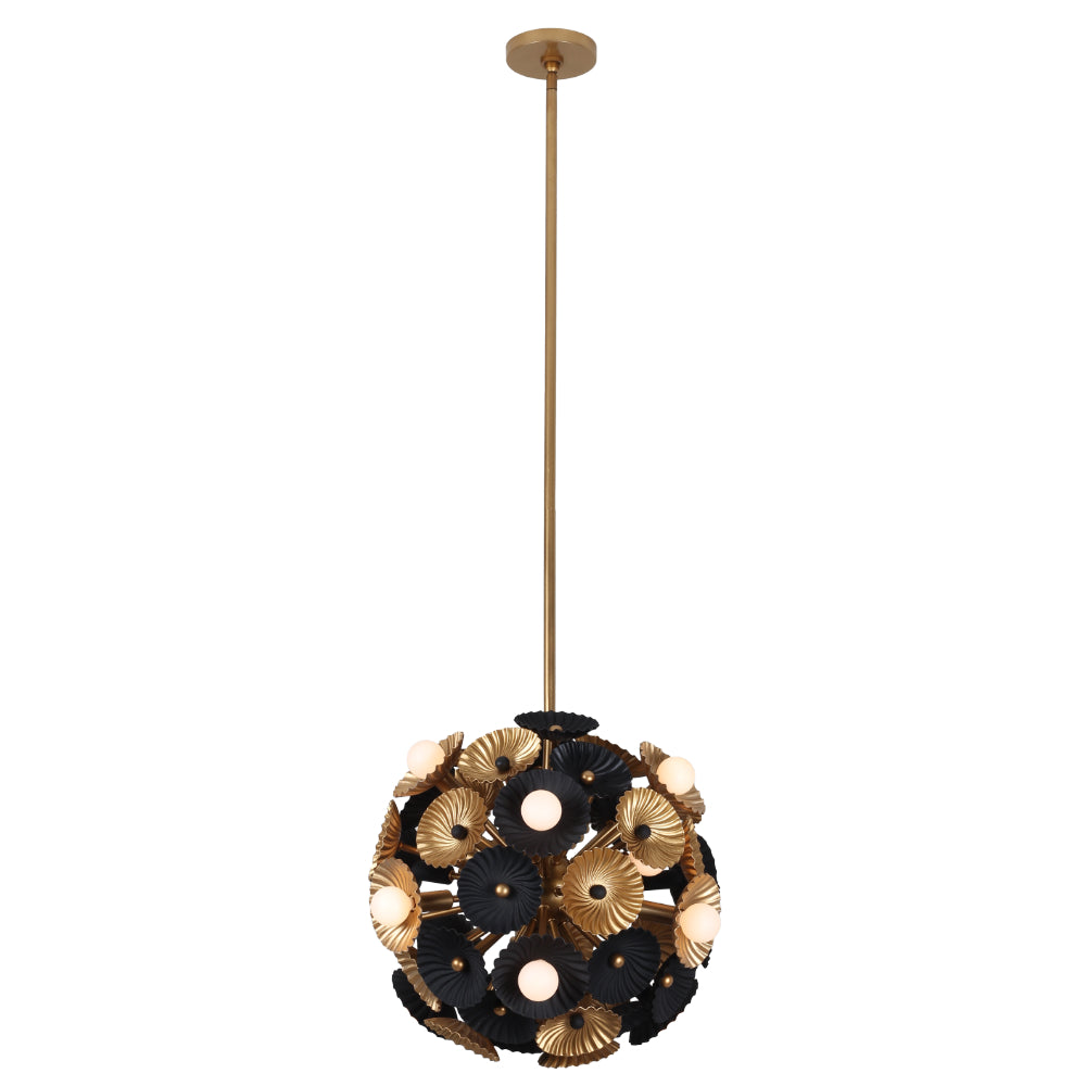 Damask 18-in 6 Light Socket Matte Black w/ Vintage Brass Semi-Flush Mount