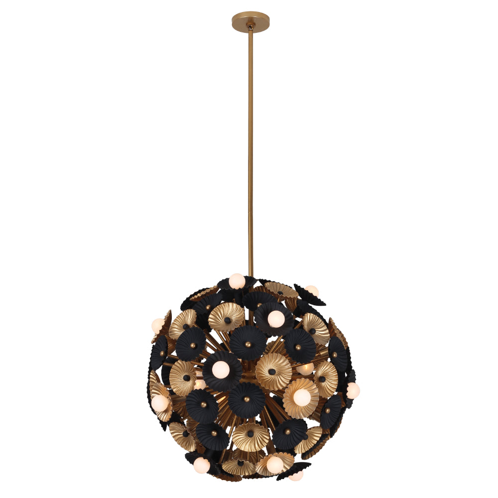 Damask 28-in 6 Light Socket Matte Black w/ Vintage Brass Pendant