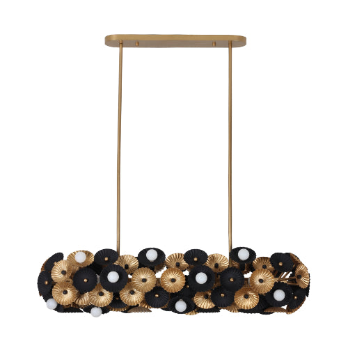 Damask 48-in 6 Light Socket Matte Black w/ Vintage Brass Linear Pendant