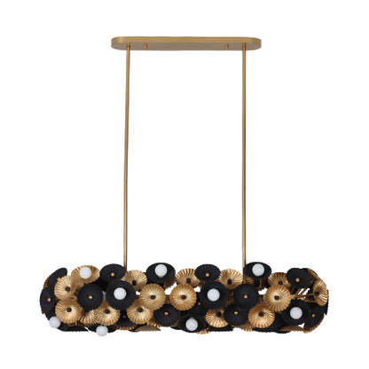 Damask 48-in 6 Light Socket Matte Black w/ Vintage Brass Linear Pendant