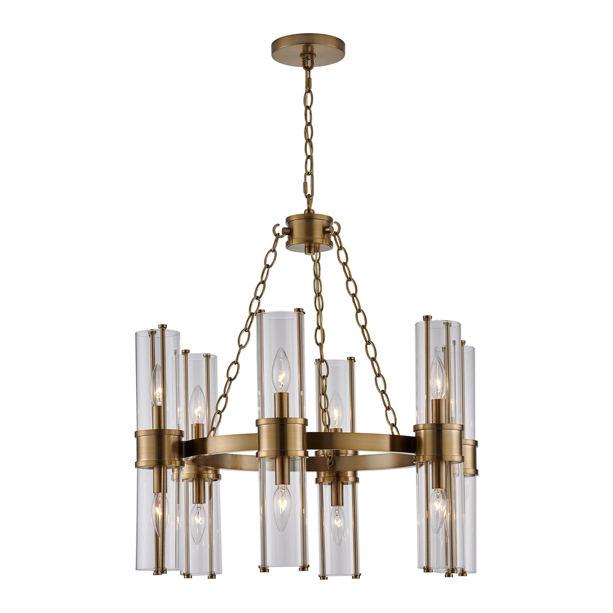 Duet 26-in 12 Light Socket Vintage Brass Chandelier
