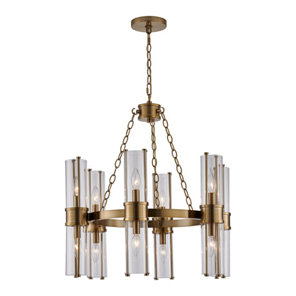 Duet 26-in 12 Light Socket Vintage Brass Chandelier