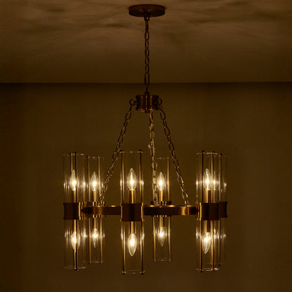 Duet 26-in 12 Light Socket Vintage Brass Chandelier