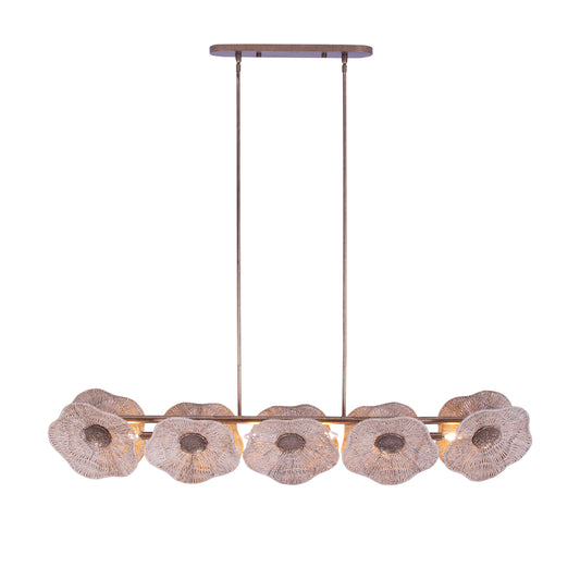 Poppy 56.25-in 5 Light Socket Pearlized Antique Brass Linear Pendant