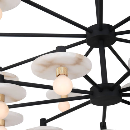 Discus 42-in 18 Light Socket Matte Black Chandelier