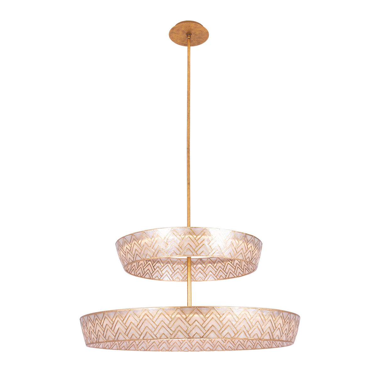 Geo 28-in 2 Light LED Oxidized Gold Leaf Tiered Chandelier